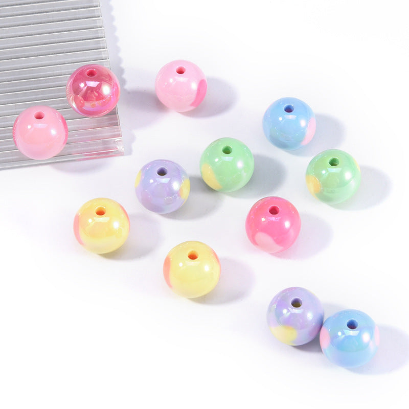 Wholesale 10pcs/pack Acrylic Color Plated Heart Beads Through Hole Round Beads